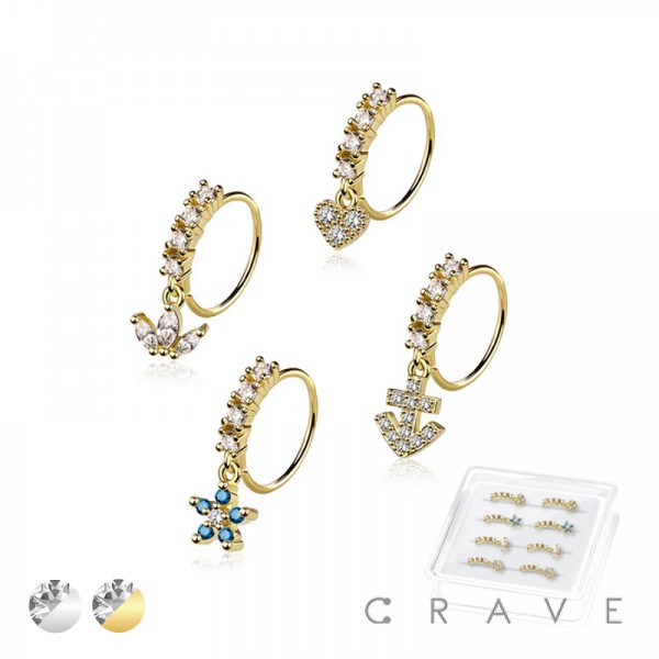 8PCS OF ASSORTED CZ DANGLE 316L SURGICAL STEEL O-RING NOSE HOOP BOX 8PCS OF ASSORTED CZ DANGLE 316L SURGICAL STEEL O-RING NOSE HOOP BOX